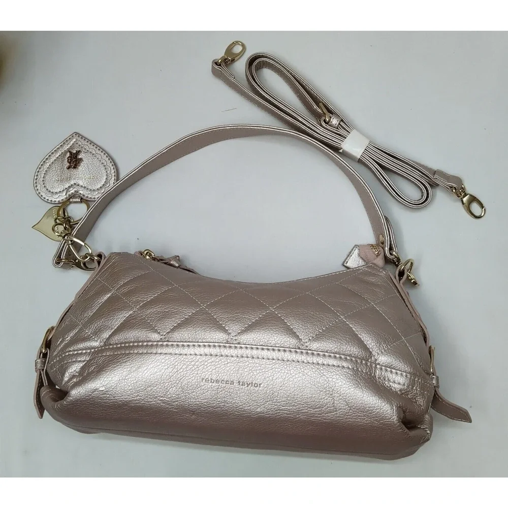 Rebecca Taylor Metallic Gold Leather Quilted Zipper Hobo Shoulder Bag - NWoT